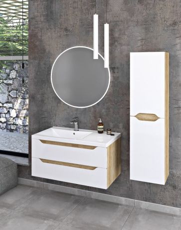 Przejdź do produktu WAVE szafka wysoka 40x140x20cm, biała/dąb cuneo