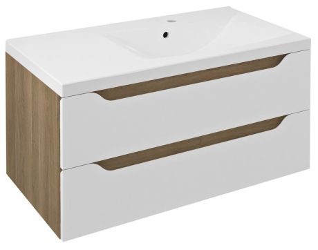 Przejdź do produktu WAVE szafka umywalkowa 89,7x45x47,8cm, prawa, biała/dąb cuneo