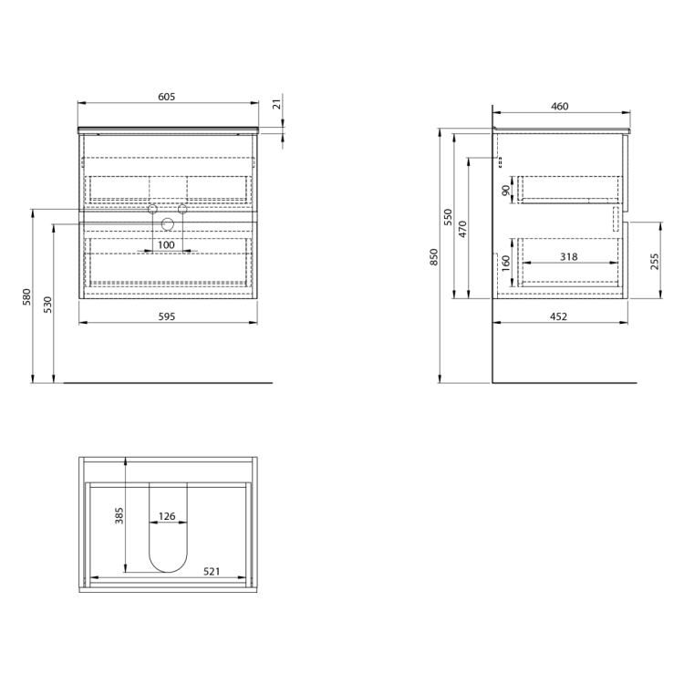 PANEDA STRIP szafka umywalkowa 59,5x55x45,2cm, dąb emporio
