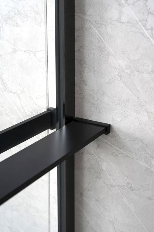 Półka do walk-in kabinę prysznicową, 142cm, czarny matt
