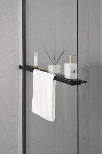 Półka do walk-in kabinę prysznicową, 142cm, czarny matt