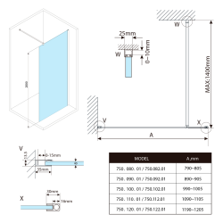 SPITZA kabina prysznicowa WALK-IN, 1100mm, szkło matowe