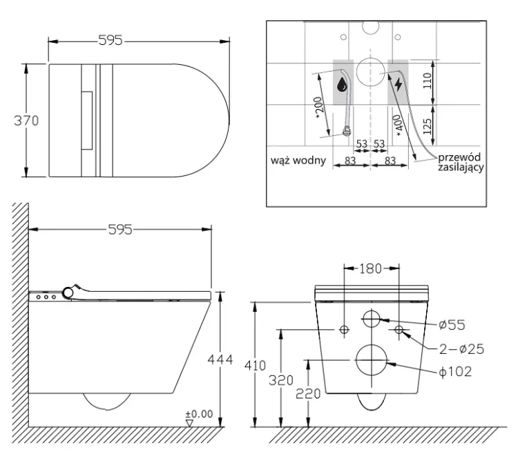 Elektroniczna toaleta myjąca 37x60 cm, myje, suszy, podgrzewa deskę WC Major&Maker CLASSIC biały połysk