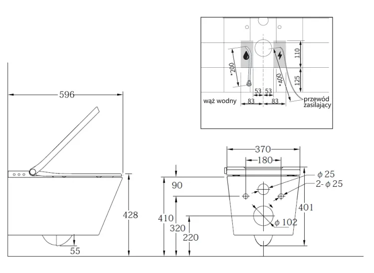 Elektroniczna toaleta z funkcją mycia, suszenia i podgrzewania deski WC 39x60 cm Major&Maker Deluxe A biały