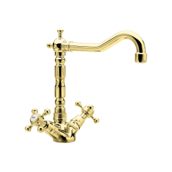 Bateria Retro umywalkowa wysoka, z krzyżykowymi pokrętłami złota Reitano Atea R337