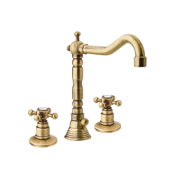 Bateria Retro umywalkowa 3-otworowa wysoka z krzyżykowymi pokrętłami Reitano Atea R322 bronzo