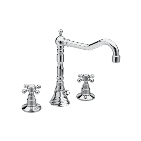 Przejdź do produktu Bateria Retro umywalkowa 3-otworowa wysoka z krzyżykowymi pokrętłami Reitano Atea R322 chrom