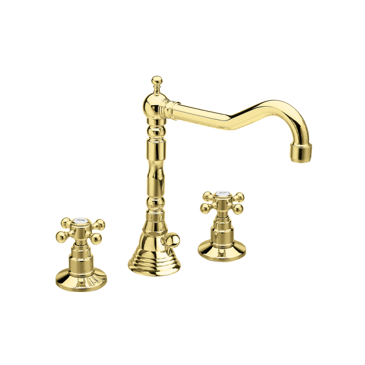 Bateria Retro umywalkowa 3-otworowa wysoka złoty Reitano Atea R322