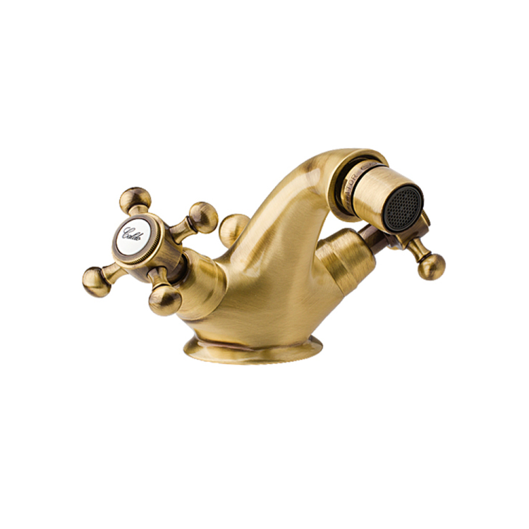 Bateria Retro bidetowa z krzyżykowymi pokrętłami Reitano Atea R318 bronzo