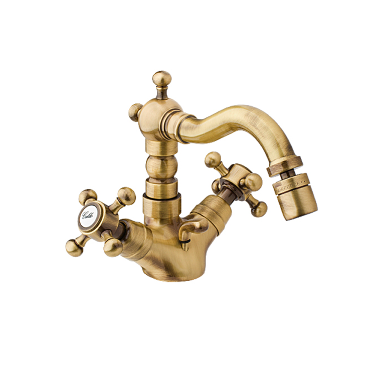 Bateria Retro bidetowa wysoka z krzyżykowymi pokrętłami Reitano Atea R338 bronzo