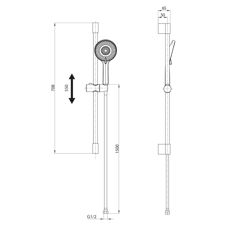 Zestaw prysznicow, uchwyt przesuwny 700mm, złoto mat