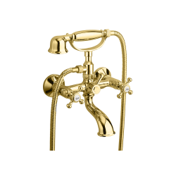 Bateria wannowa ścienna Retro ze słuchawką prysznicową i wężem złoty Reitano Atea R301