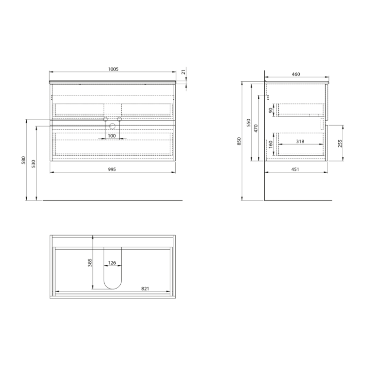 PANEDA STRIP szafka umywalkowa 99,5x55x45,2cm, dąb emporio