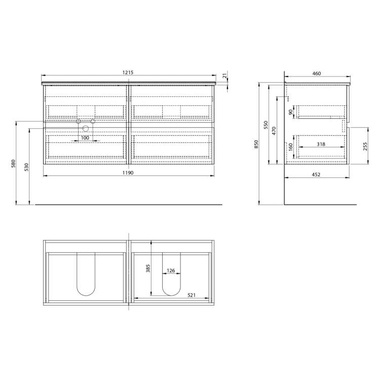 PANEDA STRIP szafka umywalkowa 119x55x45,2cm, dąb emporio