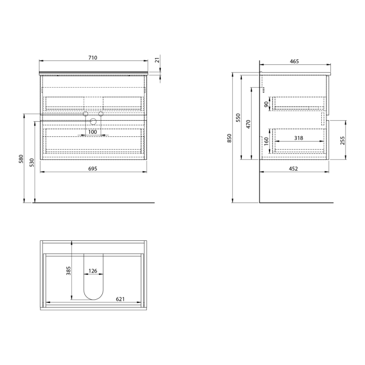 PANEDA STRIP szafka umywalkowa 69,5x55x45,2cm, dąb emporio