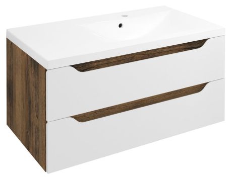 Przejdź do produktu WAVE szafka umywalkowa 89,7x45x47,8cm, prawa, biała/dąb collingwood