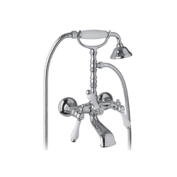 Bateria wannowa ścienna Retro z zestawem prysznicowym Giulini Praga 7500 chrom