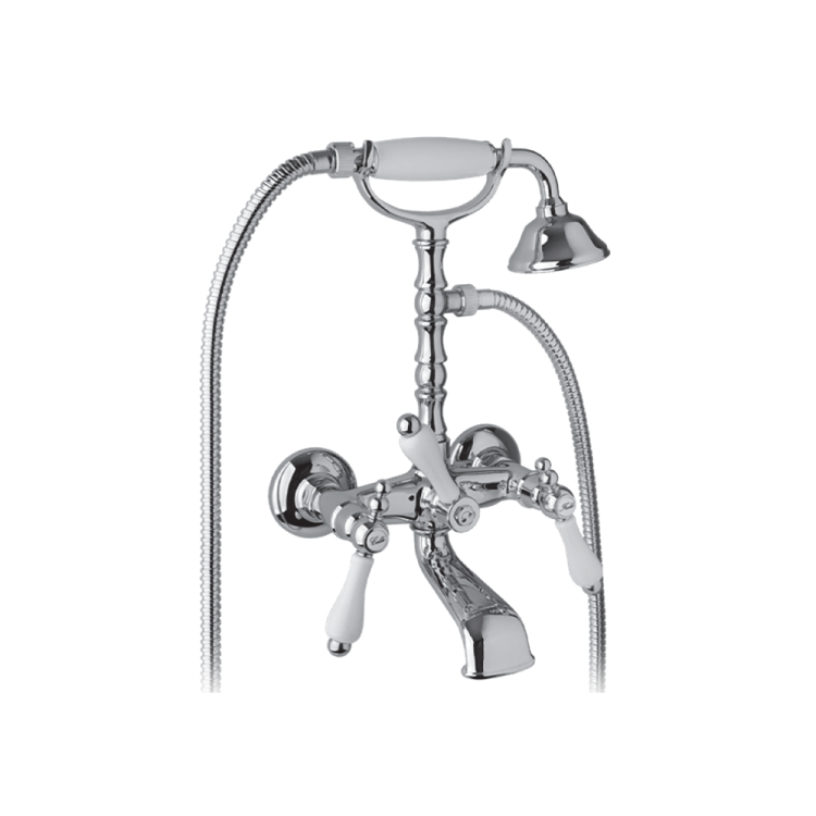 Bateria wannowa ścienna Retro z zestawem prysznicowym Giulini Praga 7500 chrom