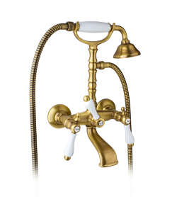 Bateria wannowa ścienna Retro z zestawem prysznicowym Giulini Praga 7500 bronzo