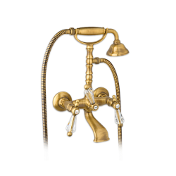 Bateria wannowa wolnostojąca Retro z wężem i słuchawką, z kryształami Swarovskiego Giulini Praga 7500/N bronzo