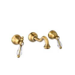 Bateria umywalkowa Retro ścienna 3-otworowa z kryształami Swarovskiego Giulini Praga 7522 bronzo