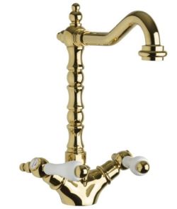 Retro bateria umywalkowa jednootworowa wysoka Giulini Praga 7556 złoty