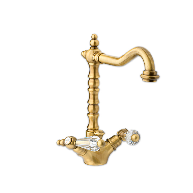 Retro bateria umywalkowa jednootworowa wysoka z kryształami Swarovskiego Giulini Praga 7556/S bronzo