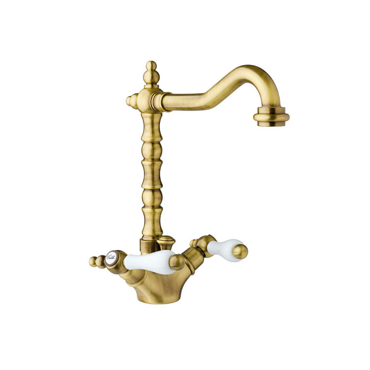 Retro bateria umywalkowa jednootworowa wysoka Giulini Praga 7556 bronzo