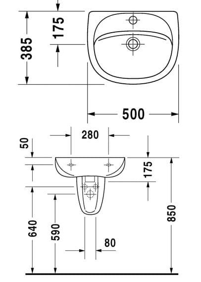 umywalka 50 cm Seria 1930 Duravit rys.tech.