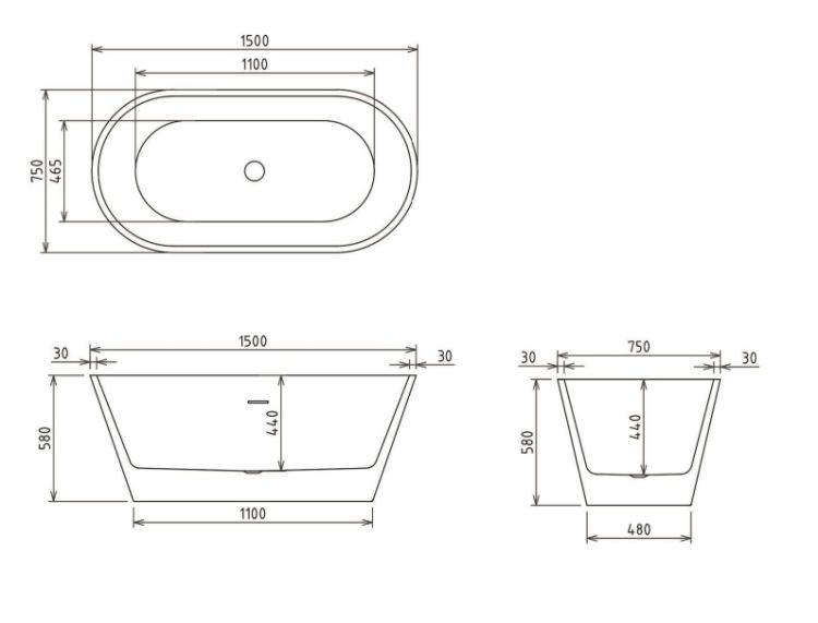 Wanna wolnostojąca 150x75 cm z syfonem Besco Deeva #WWA-150-DCH biały połysk