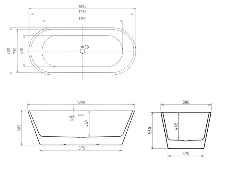 Wanna wolnostojąca 180x80 cm ze białą maskownicą odpływu Besco Deeva #WWA-180-DBI biały połysk