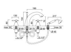 Bateria wannowa 4-otworowa Retro Giulini Praga 7565 chrom