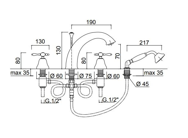 Bateria wannowa 4-otworowa Retro Giulini Praga 7565 chrom