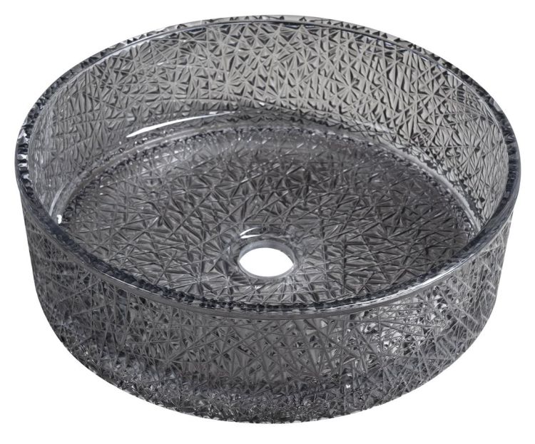 ERSEL grawerowana szklana umywalka nablatowa średnica 39,5cm, czarny