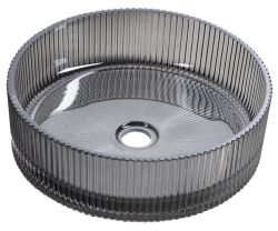 ANHELO grawerowana szklana umywalka nablatowa średnica 39,5cm, czarny