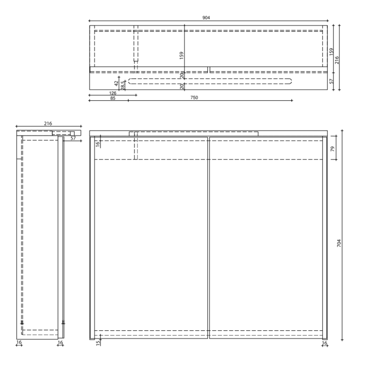 KAWA STRIP szafka z lustrem, oświetlenie LED 90x70x22cm, biały