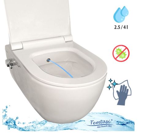 Przejdź do produktu Miska WC wisząca 53x36 cm z funkcją bidetu Vito OA z deską WC, stelażem GROHE 5w1 i baterią w komplecie