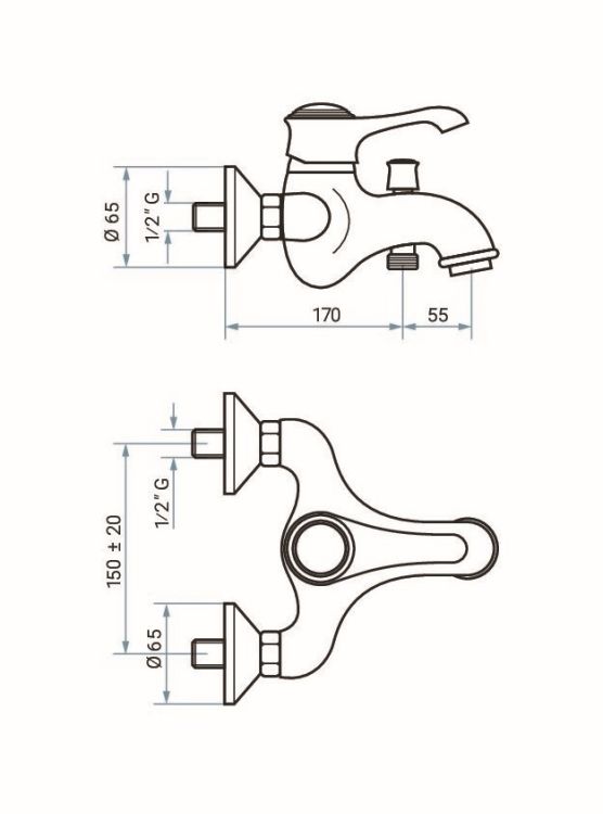 Bateria wannowa Retro ścienna ze słuchawką prysznicową kompletna złoty Emmevi Tiffany 6001COR
