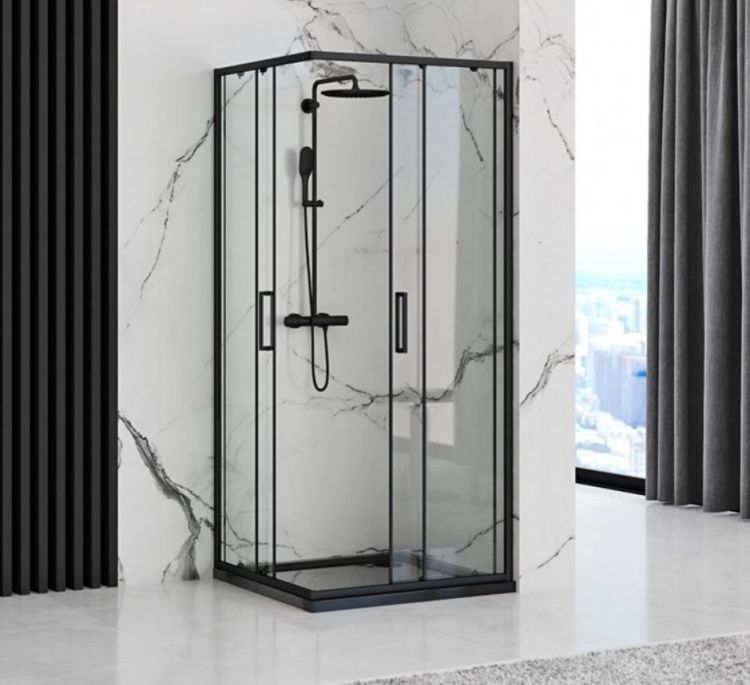 Kabina prysznicowa kwadratowa 90x90 cm z czarnymi profilami punto czarny mat