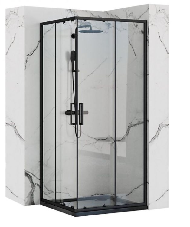 Kabina prysznicowa kwadratowa 90x90 cm z czarnymi profilami punto czarny mat