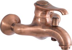 Retro bateria wannowa ścienna ze słuchawką prysznicową kompletna Emmevi Tiffany miedziany 6001CRO