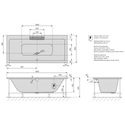 CASCATA wanna z hydromasażem, 185x85x45cm, kaskada biała, Highline Hydro-Air, chrom