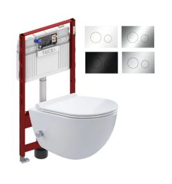 Miska WC bezkołnierzowa wisząca 50x36 cm Trend z deską WC, stelażem podtynkowym i przyciskiem spłukującym TeceLoop TR2239+9400407+9240921 biały połysk