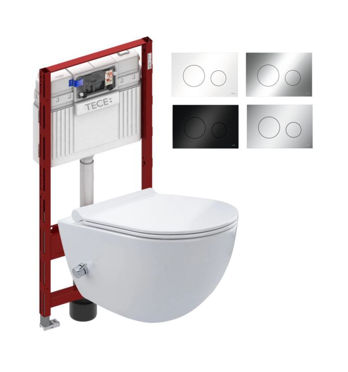 Miska WC bezkołnierzowa wisząca 50x36 cm Trend z deską WC, stelażem podtynkowym i przyciskiem spłukującym TeceLoop TR2239+9400407+9240921 biały połysk