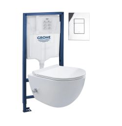 Miska WC z funkcją bidetu 50x36 cm Trend z deską WC wolnoopadającą, stelażem podtynkowym Grohe i przyciskiem spłukującym chrom TR2239+38827000