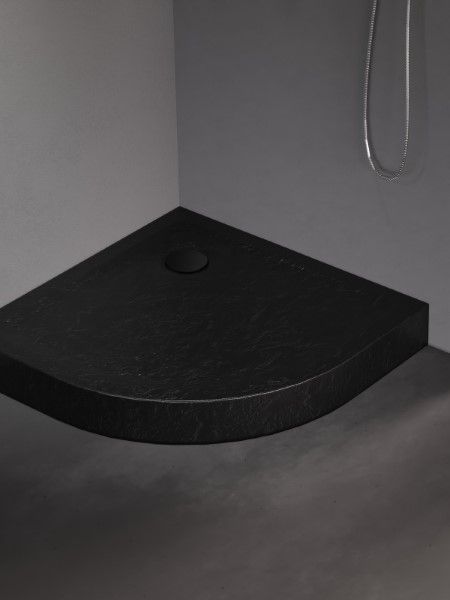 BRODZIK MILD STONE PÓŁOKRĄGŁY CZARNY AKRYLOWY 80x80x11,5