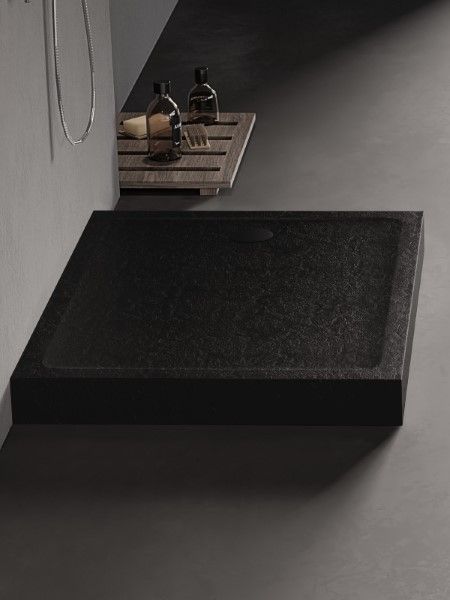 BRODZIK MILD STONE PROSTOKĄTNY CZARNY AKRYLOWY 80x120x11,5