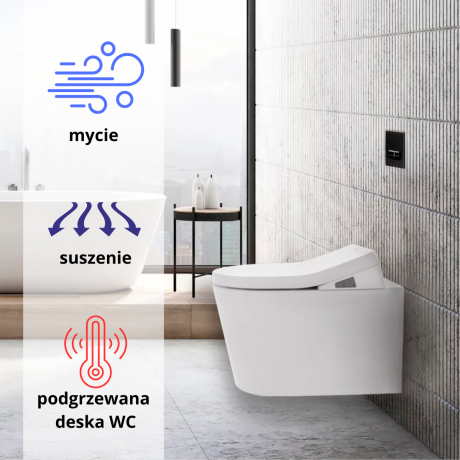 Przejdź do produktu Toaleta myjąca 37x56 cm z funkcją mycia, suszenia i podgrzewaną deską WC Major&Maker Topaz biały