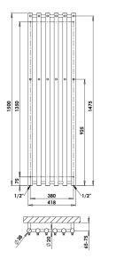 Grzejnik łazienkowy pionowy 42x150 cm PMH Rosendal R2/6