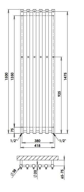 Grzejnik łazienkowy pionowy 42x150 cm PMH Rosendal R2/6